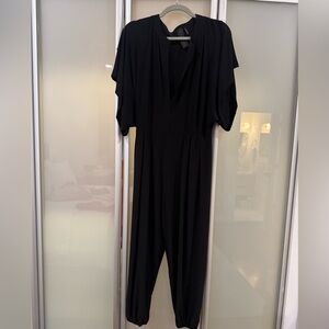 Norma Kamali Black V-Neck Draped Sleeve Jumpsuit